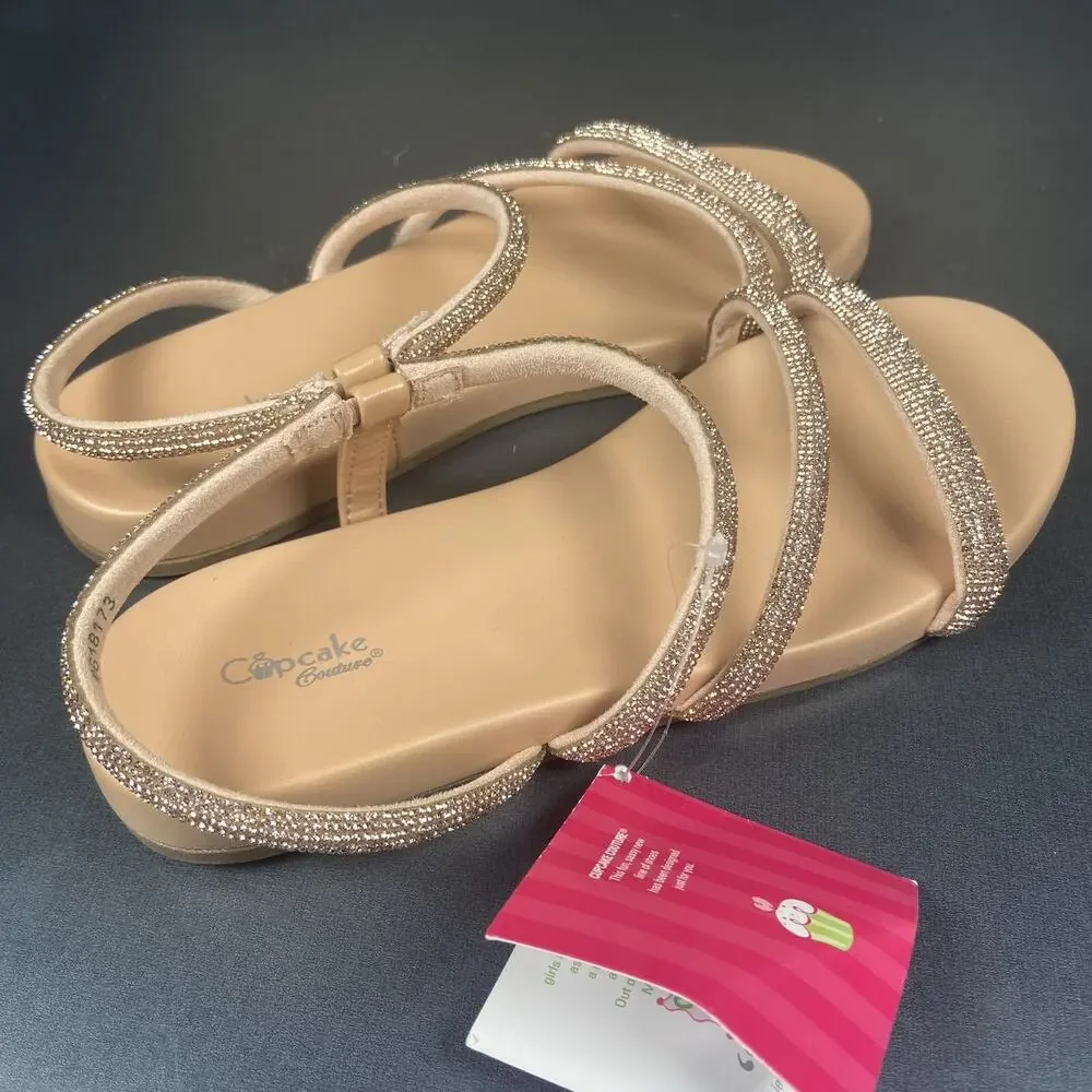 Girls Cupcake Couture Size 2 Y Juliet Nude Strappy Sandals Sparkly Pull On NWT